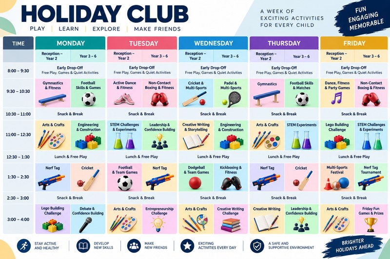 Half-term holiday club timetable