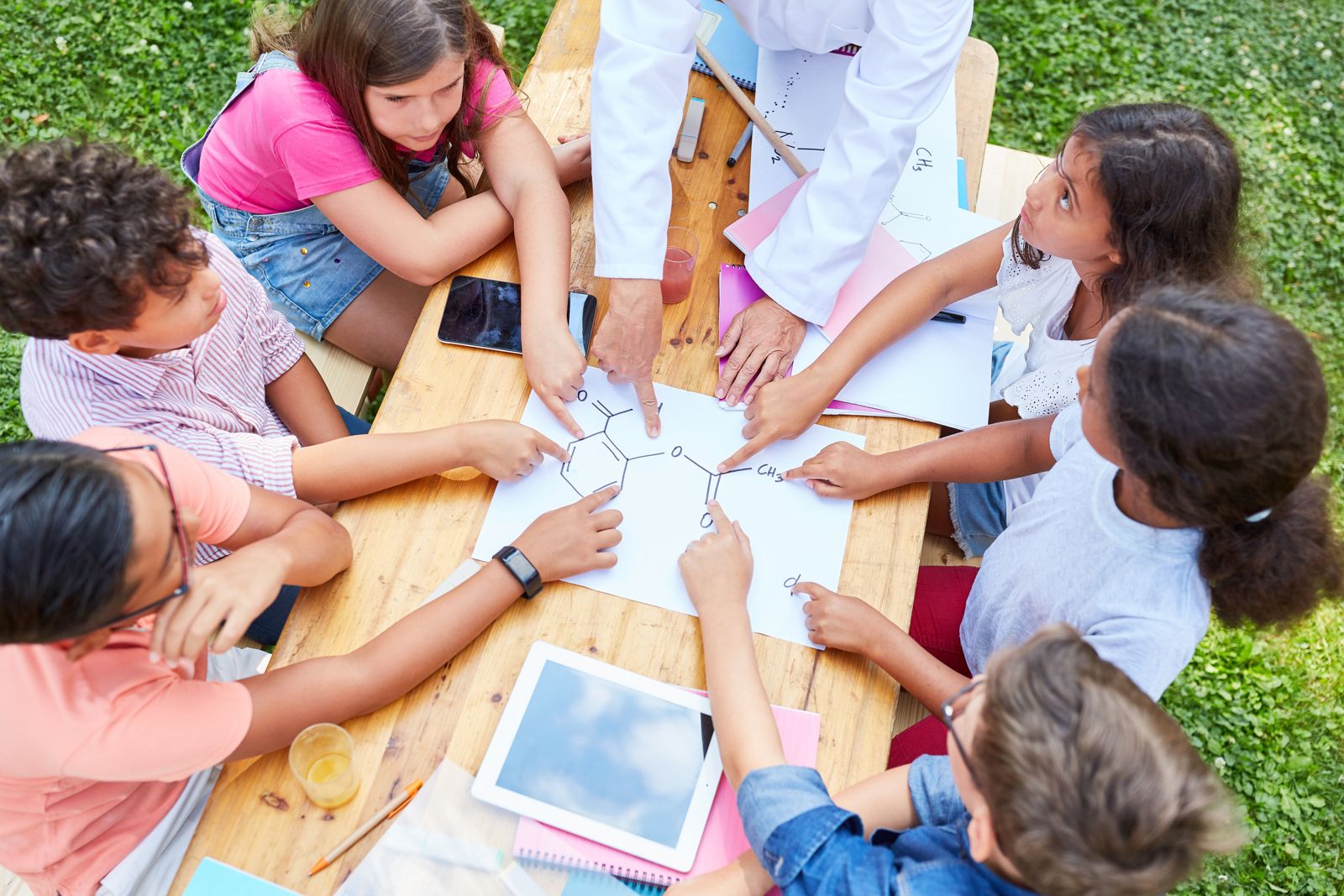 Children working together on a tablet